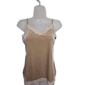 Vintage Y2K Ann Taylor LOFT Velvet Cami Top Lace Trim Sleeveless‎ Blouse Small